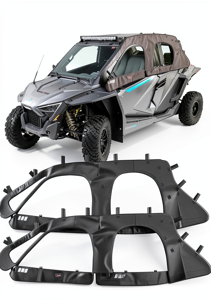 StarknightMT soft cab enclosure installed on a Polaris RZR in a forest trail