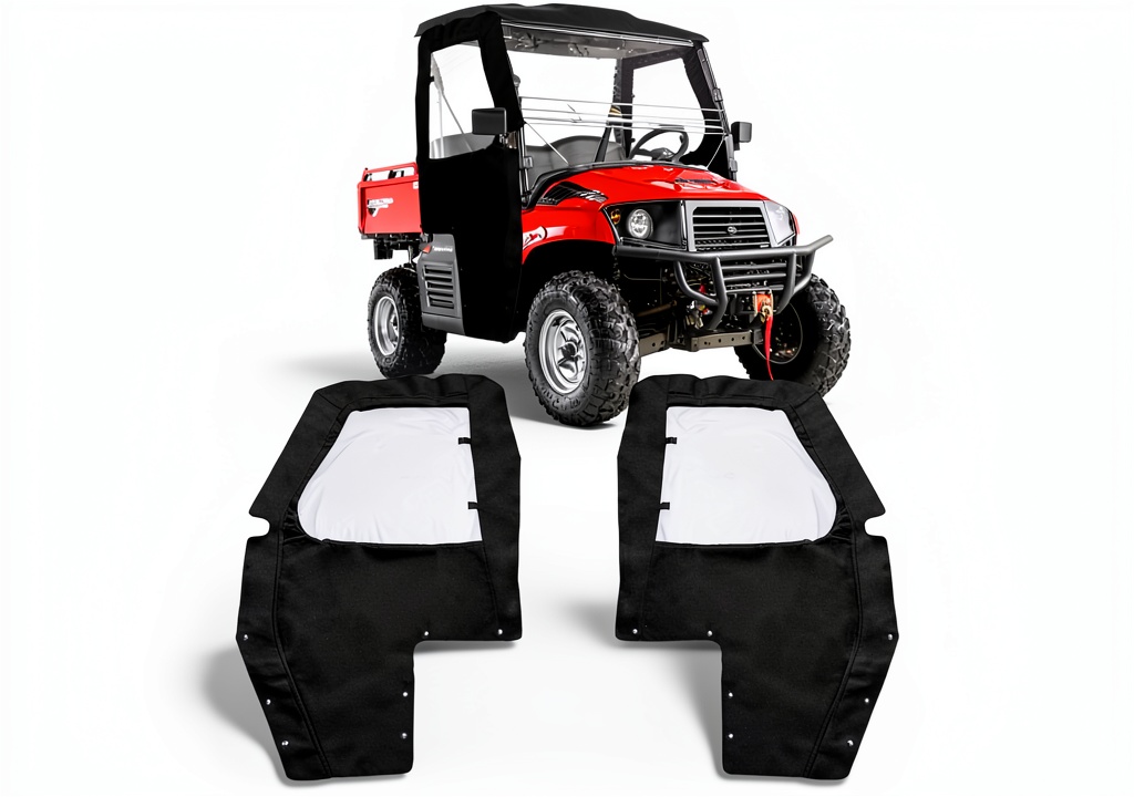 Chikia cab enclosure installed on a Hisun UTV in a muddy field